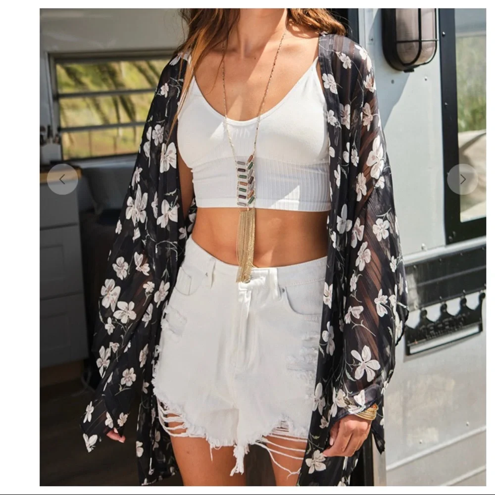 19 Boho chic short sleeves floral kimono cardigan - Picture 6 of 6